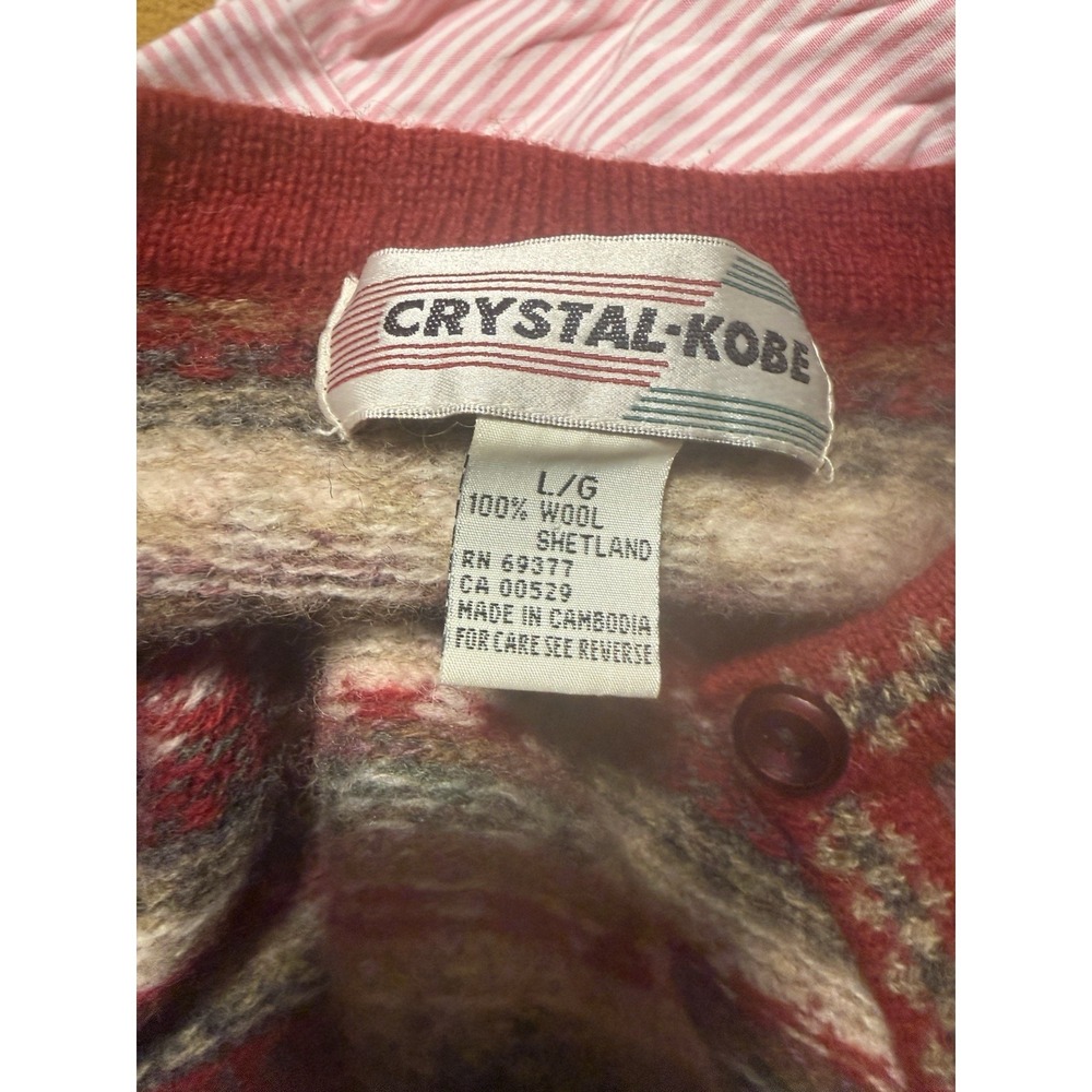 Vintage Crystal Kobe Shetland Wool Red Button Cardigan Sweater Large - Picture 5 of 5